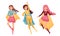 Women Superheros Wearing Cloak and Posing Vector Set