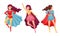 Women Superheros Wearing Cloak and Posing Vector Set