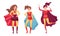 Women Superheros Wearing Cloak and Posing Vector Set