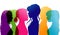 Women talking. Dialogue between women. Conversation between women. Colored silhouette profiles. Multiple exposure