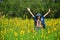 Women Thai Portrait on Crotalaria juncea Field at Countryside Nakornratchasrima