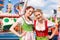 Women in traditional Bavarian clothes or dirndl on festival