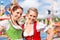 Women in traditional Bavarian clothes or dirndl on festival