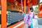 Women in traditional japanese kimonos at Fushimi Inari Shrine in Kyoto, Japan