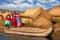 Women Uros Reed Huts Lake Titicaca Floating Island