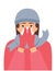 Women use tissue to cover the mouth and nose while coughing and sneezing vector illustration. Female character covers her nose wit