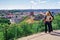 Women view Gediminas Tower and the Lower Castle in Vilnius