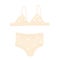 Women vintage swimsuit: bikini top and bottom. Stylish women\\\'s beige swimwear with white flowers. Retro beachwear