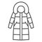 Women warm coat thin line icon, Winter clothes concept, Classic parka sign on white background, Warm winter jacket for