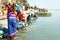 Women are washing in the Narmada river