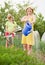 Women watering vegetables