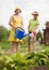 Women watering vegetables