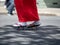 Women wearing geta, traditional Japanese footwear, on the street