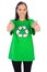 Women wearing green recycling tshirt giving thumbs up