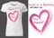 Women White T-shirt Design with Pink Painted Heart
