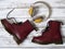 Womens accessories, footwear burgundy boots, yellow wireless headphones. Fashion outfit, shopping concept, flat lay