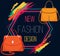 Womens bags new fashion design vector banner on black background, poster with stylish handbag