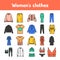 Womens clothes color line icons set. Pictograms for web page, mobile app, promo