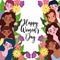 Womens Day beautiful group girls flowers frame decoration card