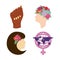 womens day icons set, hand world gender woman head flowers