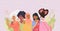 Womens Day poster or card with different diverse multi ethnic group of women