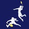 Womens doubles badminton players. Color vector illustration