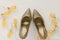 Womens gold chunky glitter pumps. Shoes for wedding, christmas,