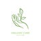Womens hand with green plant and leaves. Vector logo, label, emblem design elements.