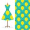 Womens long dress mock up with bright seamless hand drawn pattern for textile, paper print.