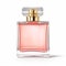 Womens pink perfume bottle isolated on white background, elegant fragrance and luxury floral scent, generative ai