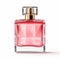 Womens pink perfume bottle isolated on white background, elegant fragrance and luxury floral scent, generative ai