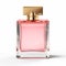 Womens pink perfume bottle isolated on white background, elegant fragrance and luxury floral scent, generative ai