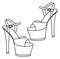 Womens seductive high-heeled and platform shoes. For strip dances. Black outline drawing on a white background. Vector