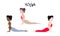 Womens Yoga set. Three girls, European, African and Asian show bhujangasana. Yoga training. Vector illustration.