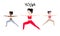 Womens Yoga set. Three girls, European, African and Asian show virabbhadrasana. Yoga training. Vector illustration.