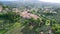Wonderful aerial view flight drone Tuscany meditative fall valley village Italy