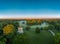 Wonderful aerial view over the Englischer Garten of the bavarian capital Munich at the early morning with fog in the