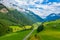 Wonderful aerial view over a valley in the Swiss Alps - Switzerland from above