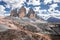 Wonderful aerial view to Tre Cime peaks in Dolomites, Italy