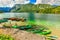 Wonderful alpine landscape and colorful boats,Lake Bohinj,Slovenia,Europe