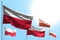 Wonderful any holiday flag 3d illustration - 5 flags of Poland are wave on blue sky background