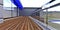 Wonderful balcony design with wooden floor and glass panels as a railing. Aluminum facade and blue daylight. 3d rendering