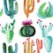 Wonderful beautiful bright mexican tropical hawaii floral pattern colorful cactus with flowers vertical pattern paint like child w