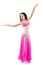 Wonderful brunette in the pink dress of an oriental dancer