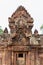 Wonderful carvings in the kudu-arch at the temple.Banteay Srei temple, Siem Reap, Cambodia, Asia