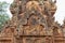 Wonderful carvings in the kudu-arch at the temple.Banteay Srei temple, Siem Reap, Cambodia, Asia