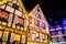 Wonderful Christmas highlighting in Colmar, Alsace, France. Street and houses decoration