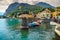 Wonderful cityscape and harbor with colorful boats, Menaggio, Lake Como