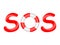 A wonderful concept of a red `SOS` inscription on a white background