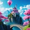 a wonderful cute princess castle in a fairytale pink image